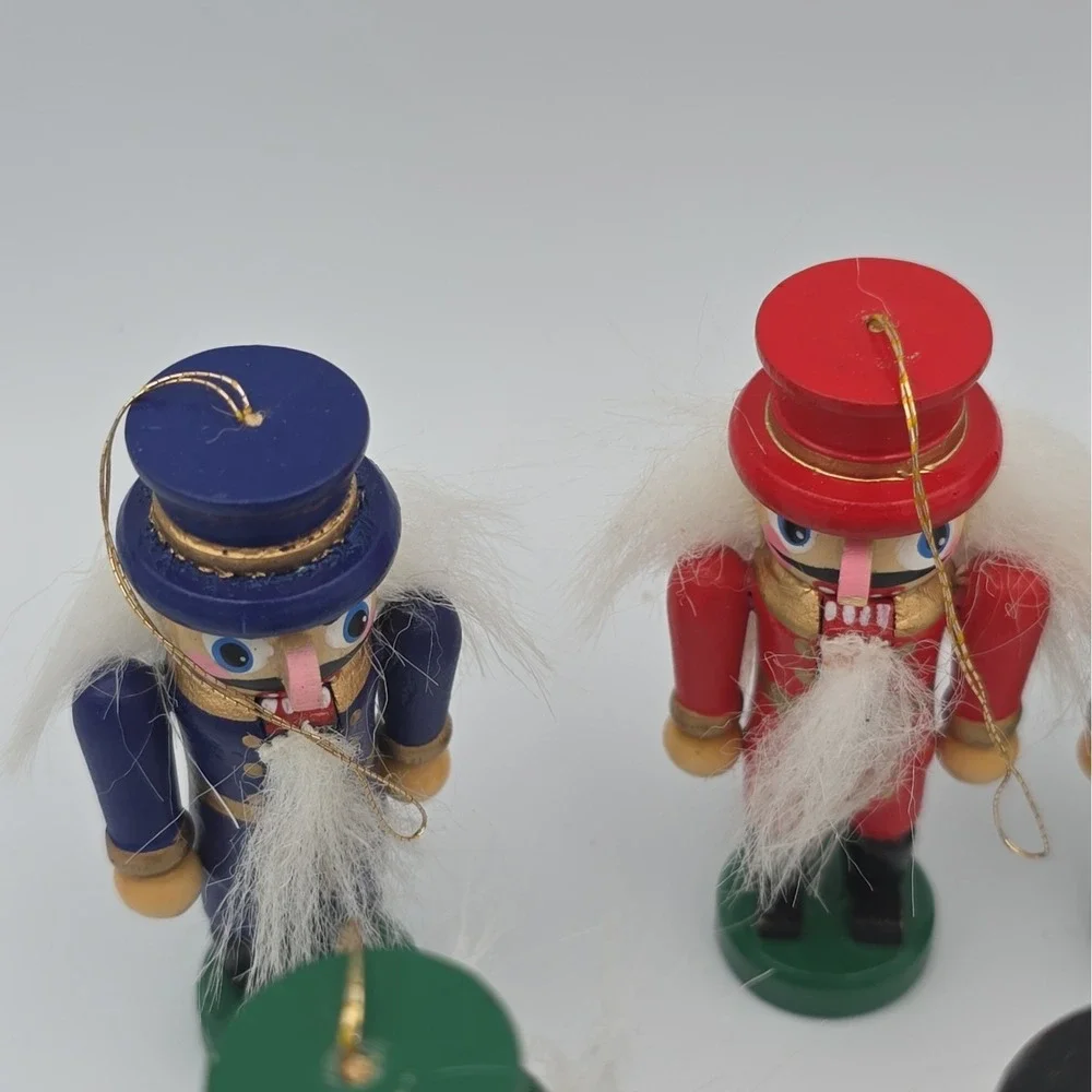 Vintage Christmas Tree Ornaments Lot of 7 Wooden Soldier Nutcracker Mini Figures
